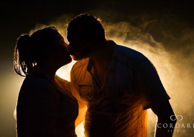steamy silhouette of couple kissing