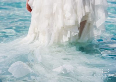 bride's dress in water